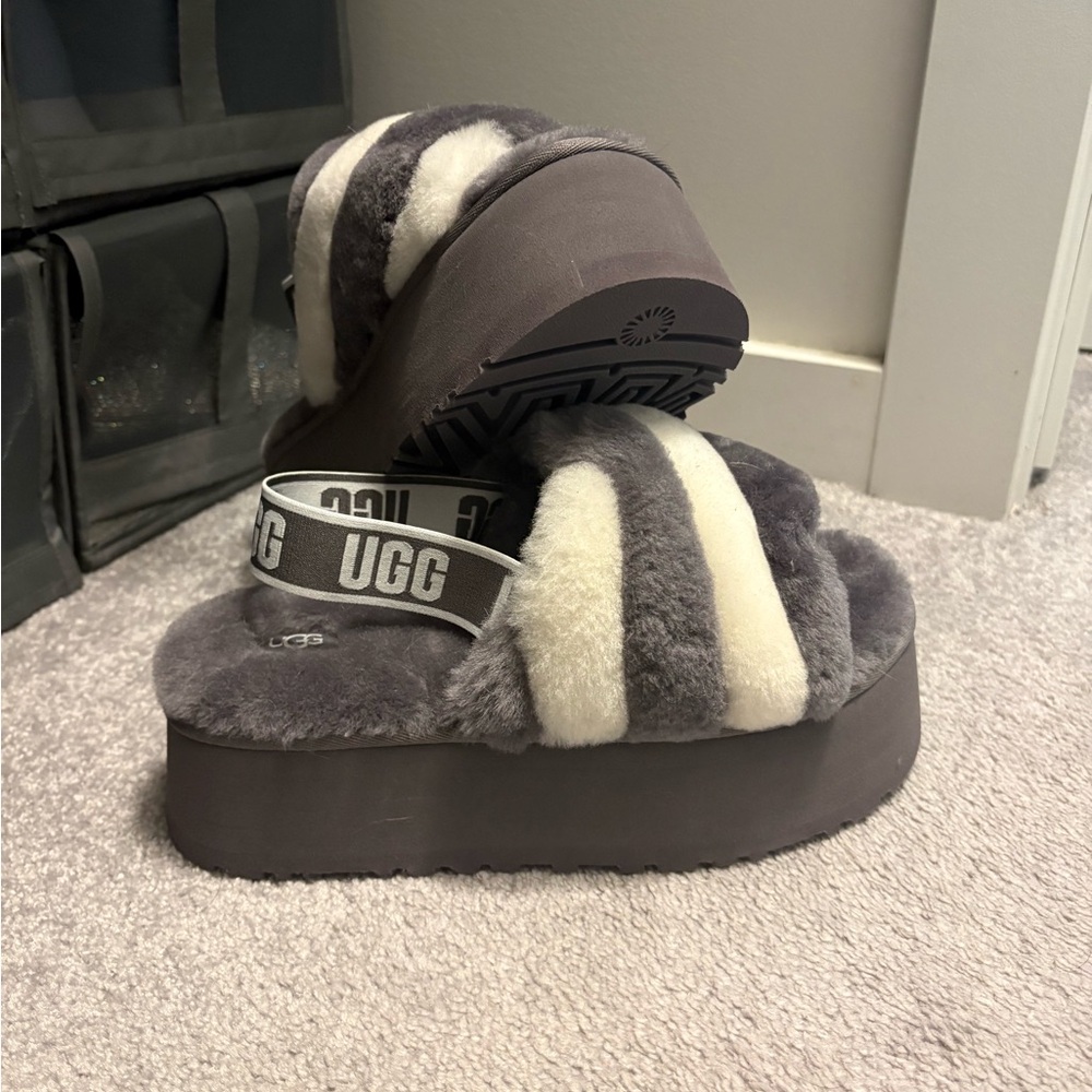 UGG Fluffy Disco Stripe Platform Slide